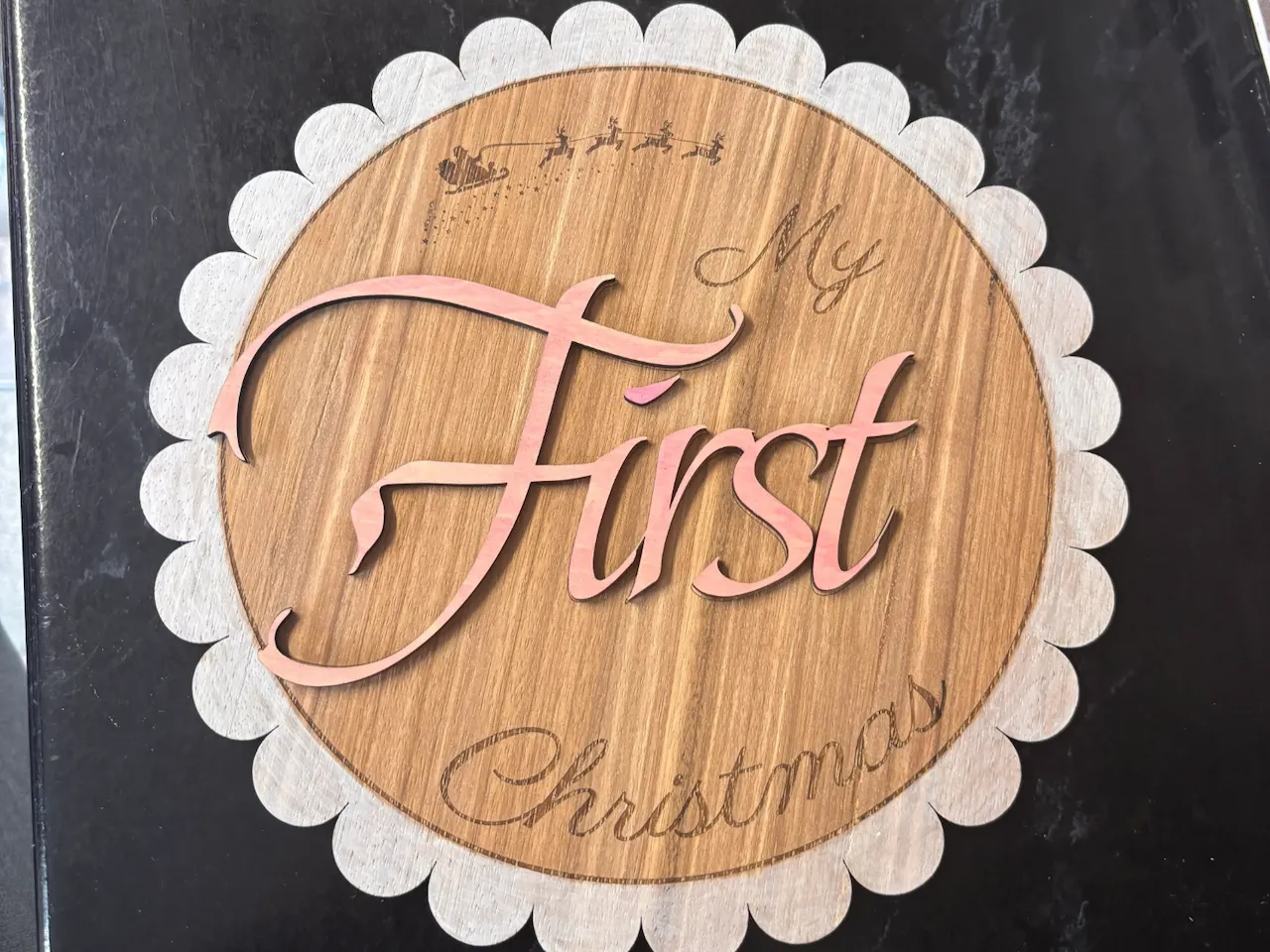 [Laser cut and engrave] My First Christmas Scalloped Wooden Keepsake Sign