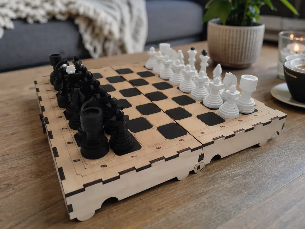 [Laser cut and engrave] Portable Chess Set