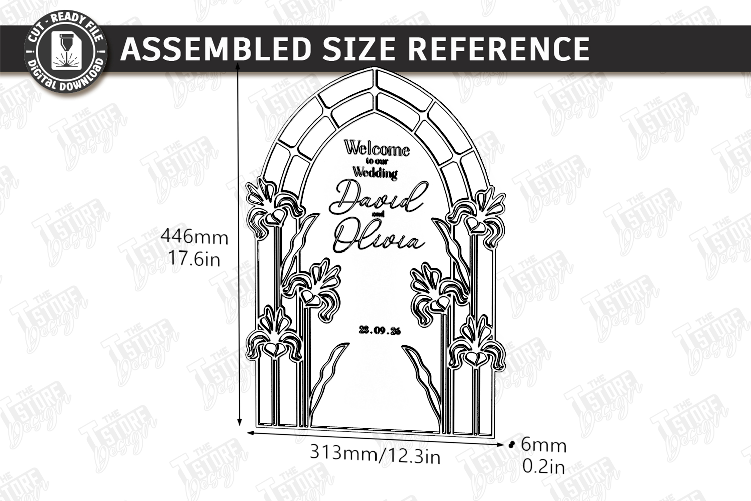 [Laser cut and engrave] Arched Floral Wedding Welcome Sign with Stained Glass Style Frame laser Cut Bundle. Floral Design. Weding Day