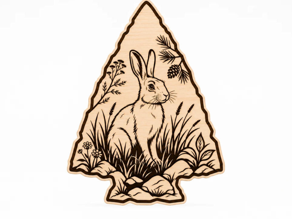 Woodland Rabbit Arrowhead SVG XCS | Cute Bunny Wildlife Wall Art | Laser Cut Rustic Nature Decor | Glowforge xTool Digital File