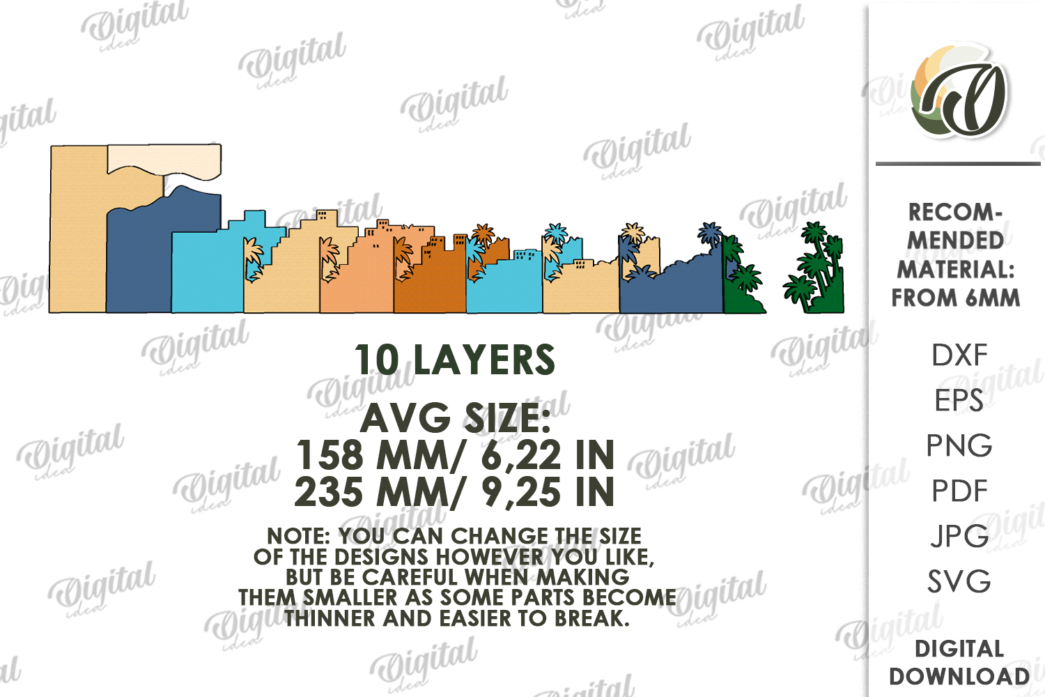 [Laser cut and engrave] 3D Layered Cityscape Decors Bundle. Coastal Village Wall Art Lasercut Files. Mediterranean Urban Shelf sitter. Tropical Architecture. Summer