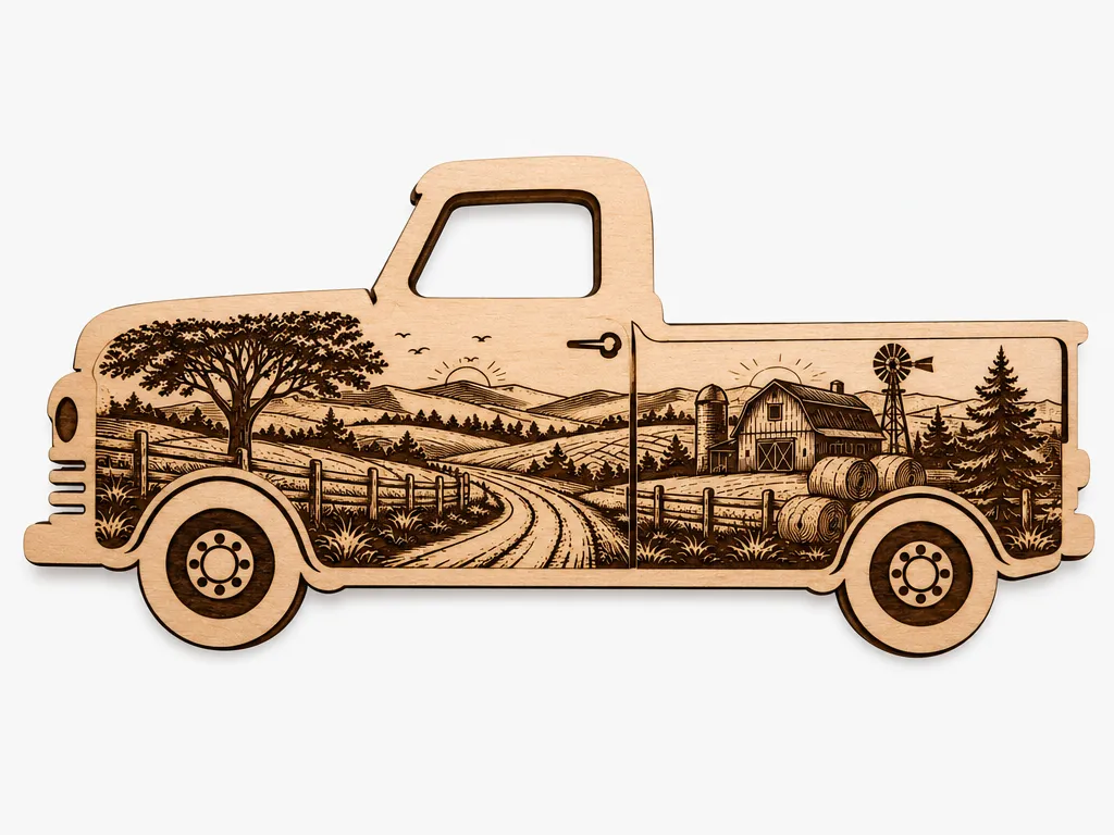 Vintage Truck Scenic Cut and Engrave