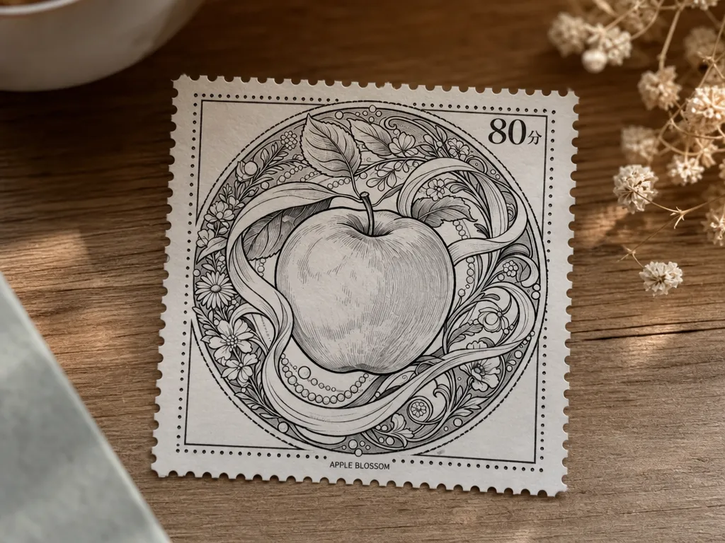 Vintage-style stamps with apple blossom patterns
