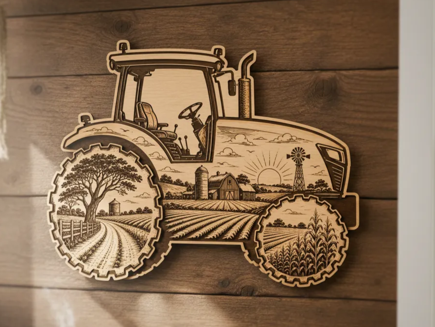 Tractor Scenic Cut and Engrave