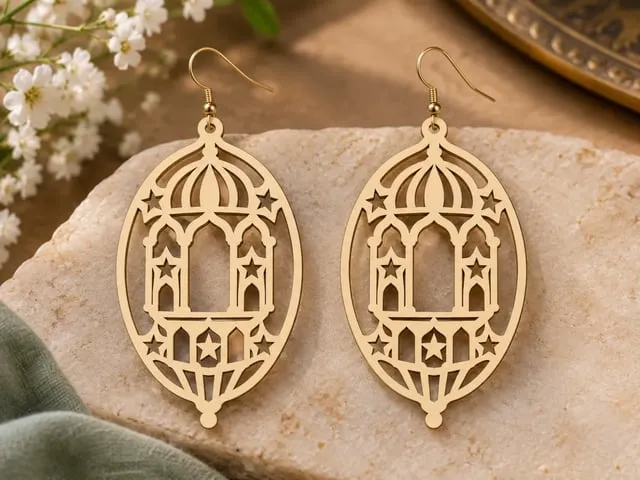 Oval Wooden Laser-Cut Lantern Earrings & Fashion Jewelry