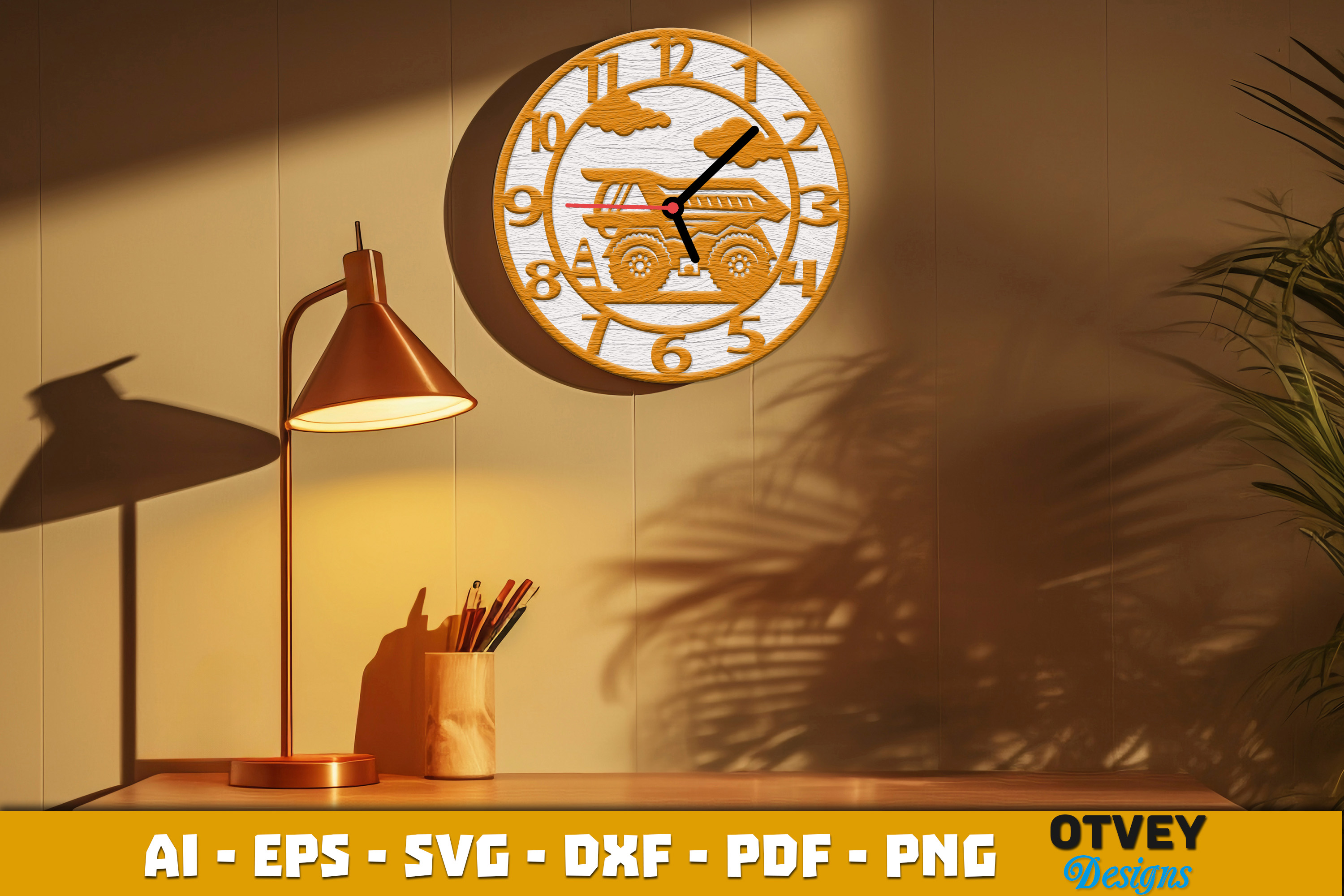 [Laser cut and engrave] Construction Truck Wall Clock for Kids Room