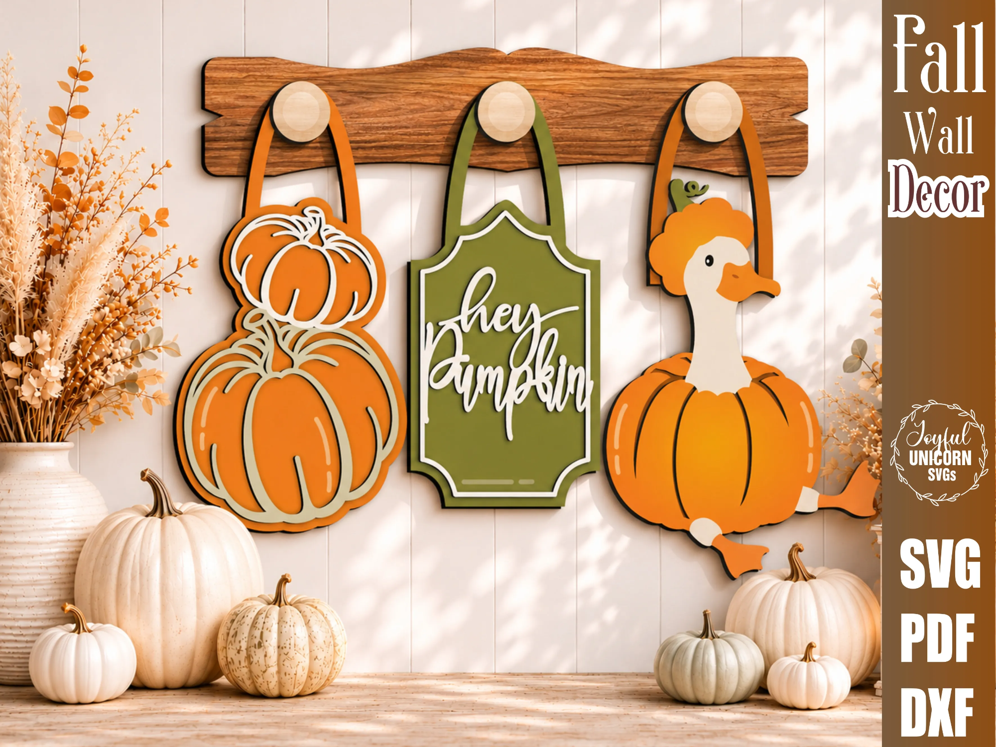 Interchangeable Fall Wall Decor SVG, Hey Pumpkin Wall Peg Hanging Set, Pumpkin Goose Autumn Decor, Glowforge Laser Cut File