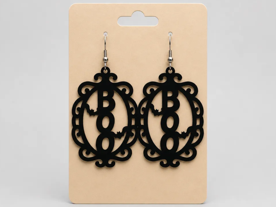 Black Boo Halloween Filigree Earrings