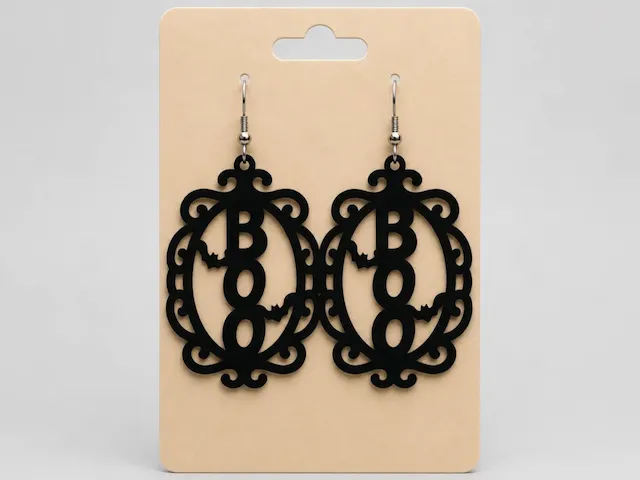 Black Boo Halloween Filigree Earrings