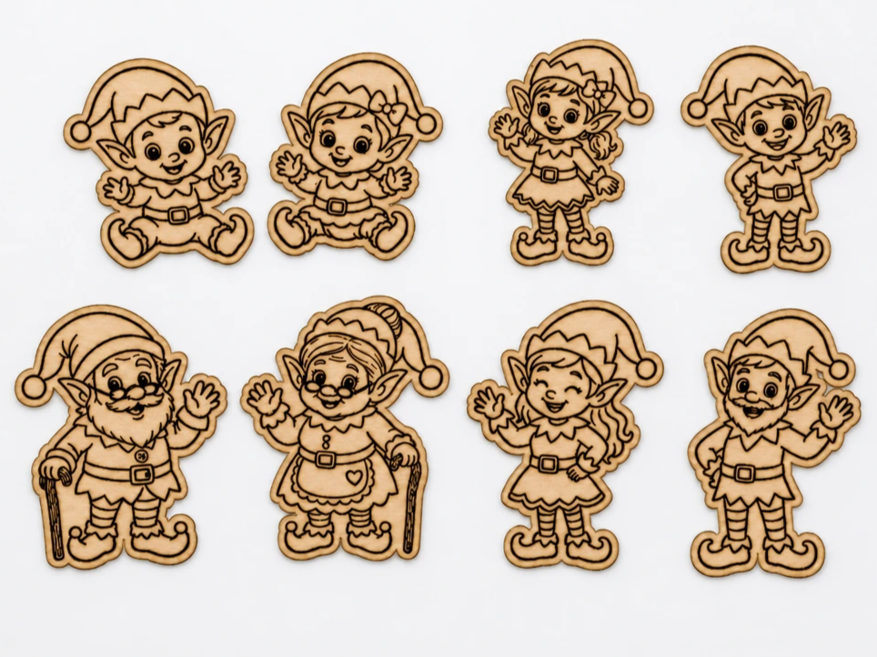 Santa's Elf Family SVG XCS | Christmas Laser Cut Bundle | Cute Wooden Ornaments, Magnets & DIY Holiday Crafts