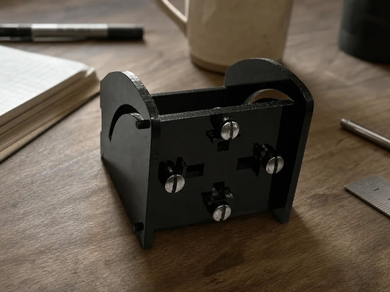 [Laser cut and engrave] Black desk organizer with adjustable screw fasteners