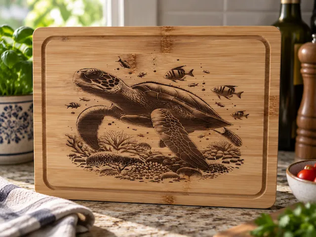Planche à découper en bambou avec motif de tortue marine