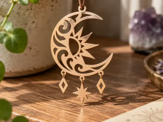 Celestial Sun and Moon Pendant with Hanging Star Charms