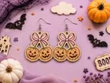 [Laser cut and engrave] Halloween Pumpkin Bow Earrings Svg, Laser Cut File, Dxf Svg Pdf, Glowforge Template, Wood Earrings, Digital Download
