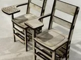[Laser cut and engrave] Miniature wooden school college desk chairs with attached writing tablets
