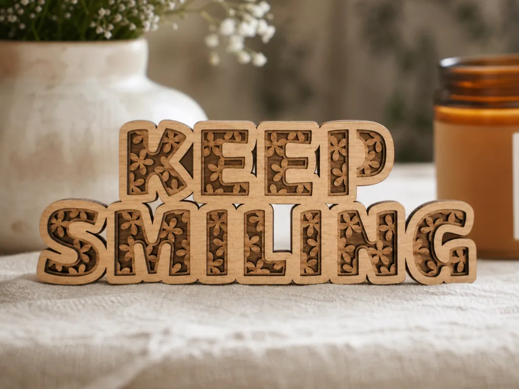Keep Smiling Floral Wooden Tabletop Sign