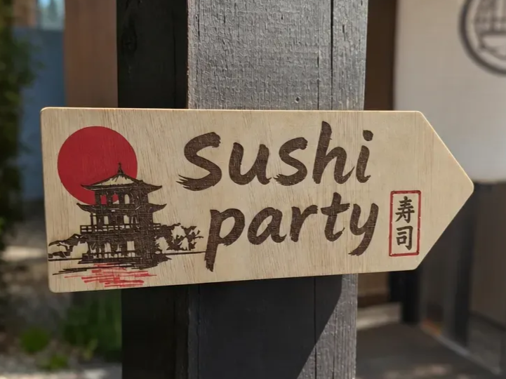 Sushi Party Directional Wooden Arrow Sign