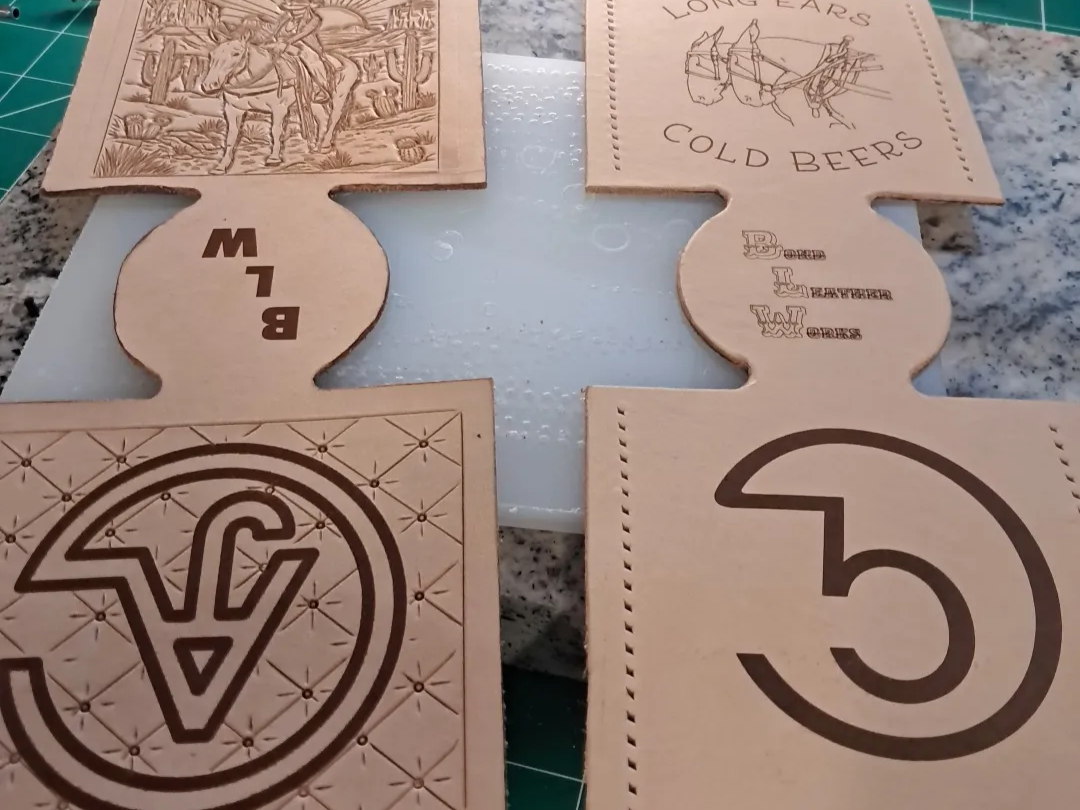 Leather Can Cooler Sleeves with Western and Custom Logo Designs
