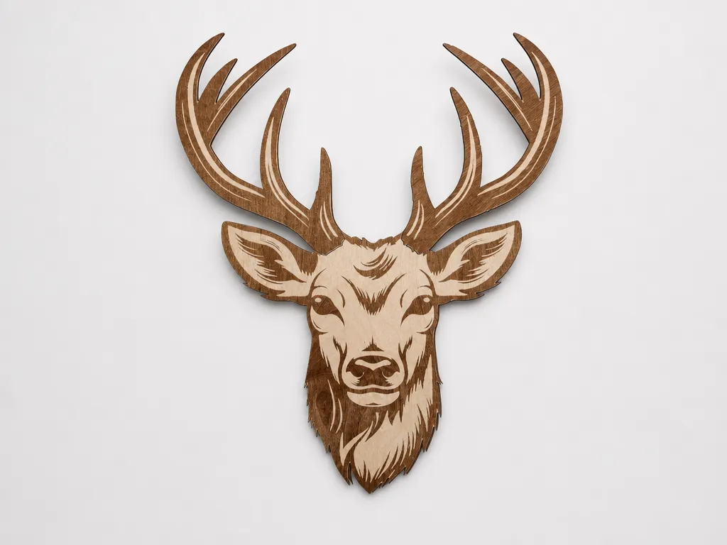 Tête de cerf en bois pour décoration murale