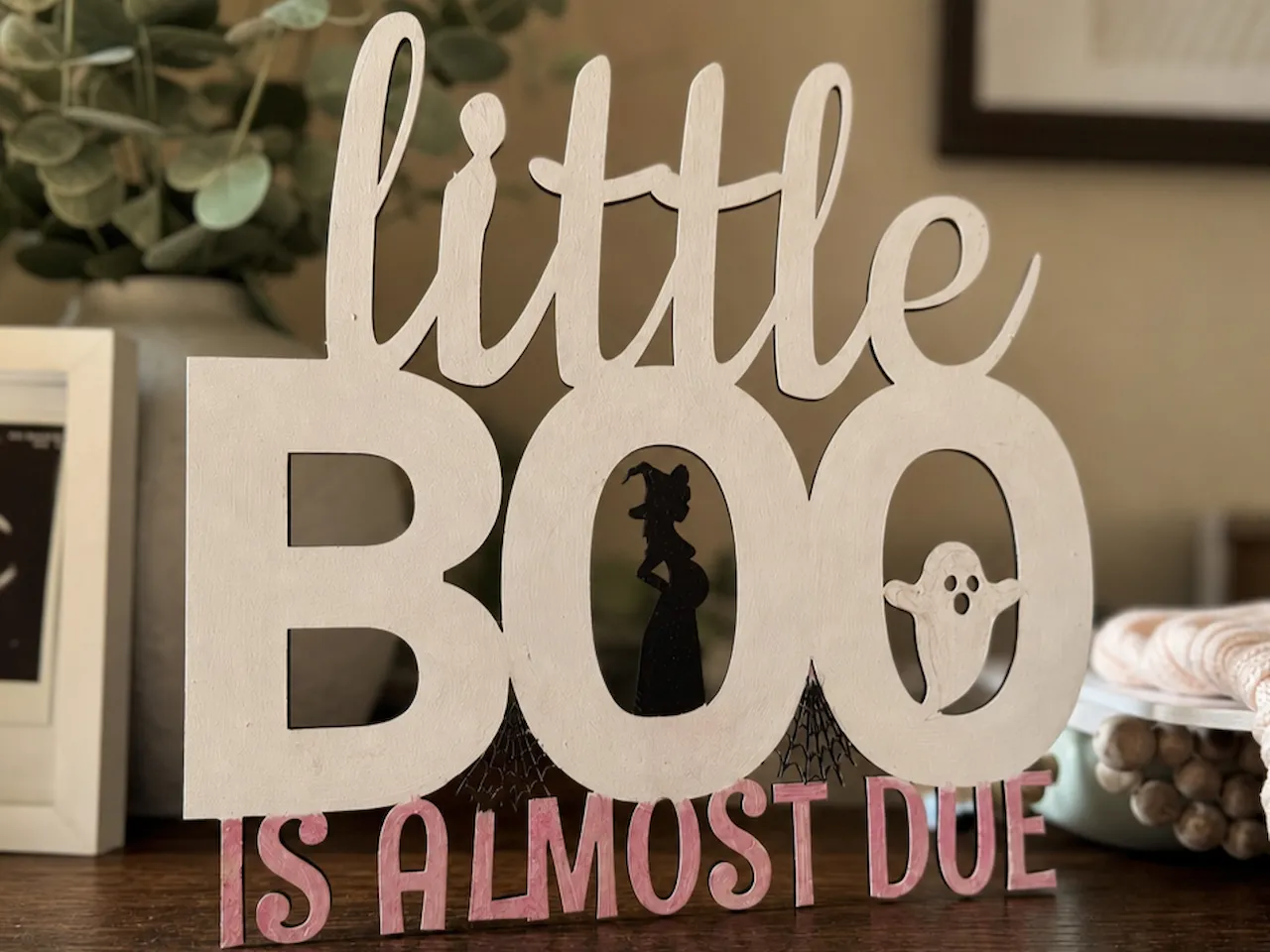 [Laser cut and engrave] "Little Boo Is Almost Due" Baby Shower or Announcement Sign
