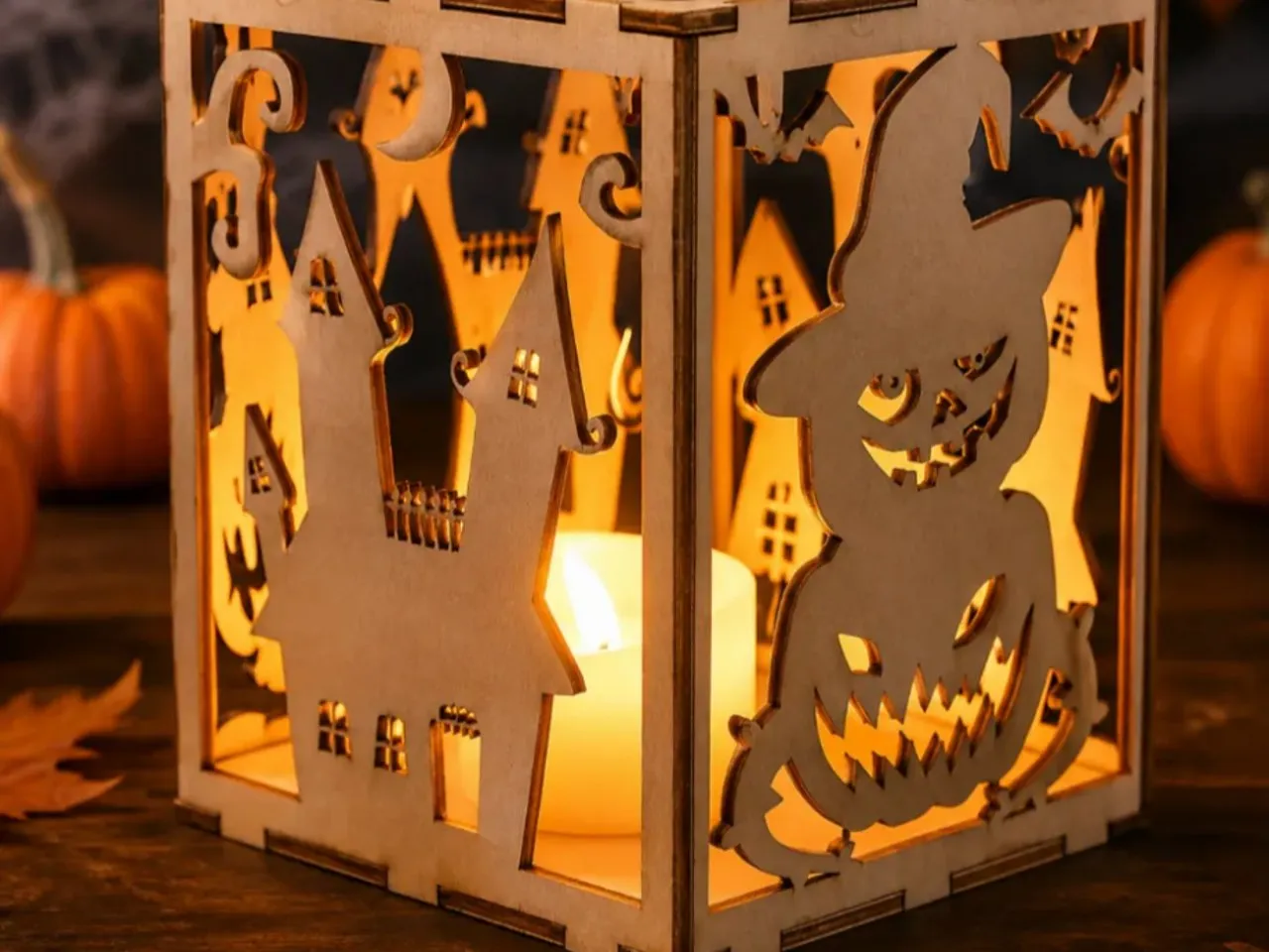 [Laser cut and engrave] Halloween Haunted House and Witch Lantern with LED Candle