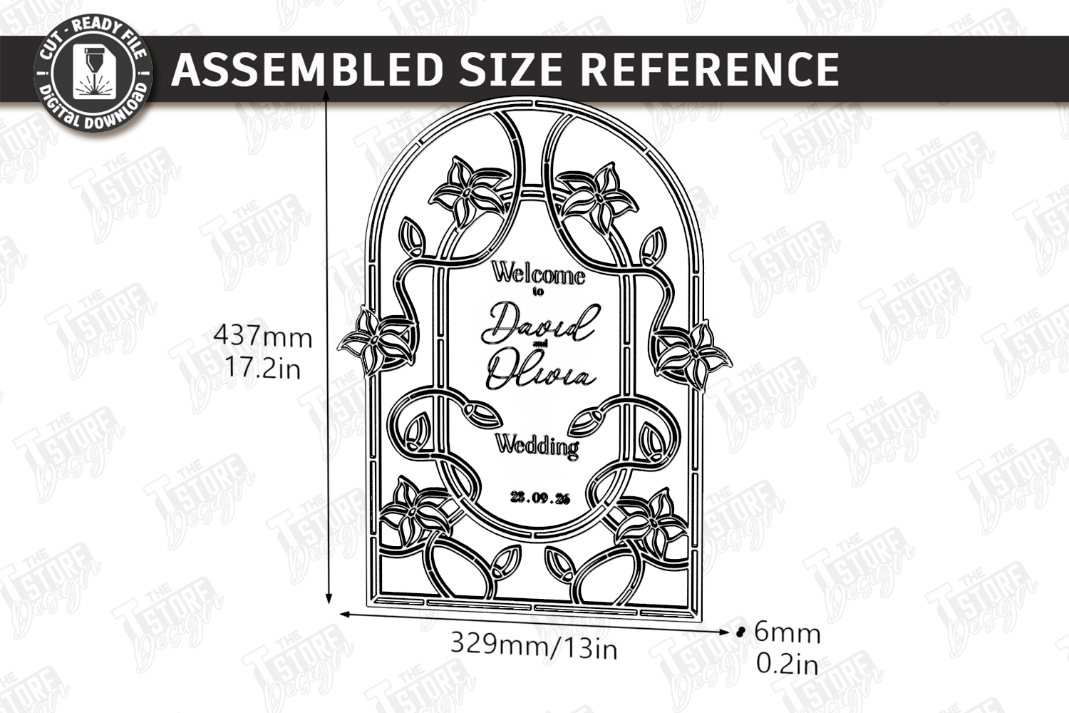 [Laser cut and engrave] Arched Floral Wedding Welcome Sign with Stained Glass Style Frame laser Cut Bundle. Floral Design. Weding Day