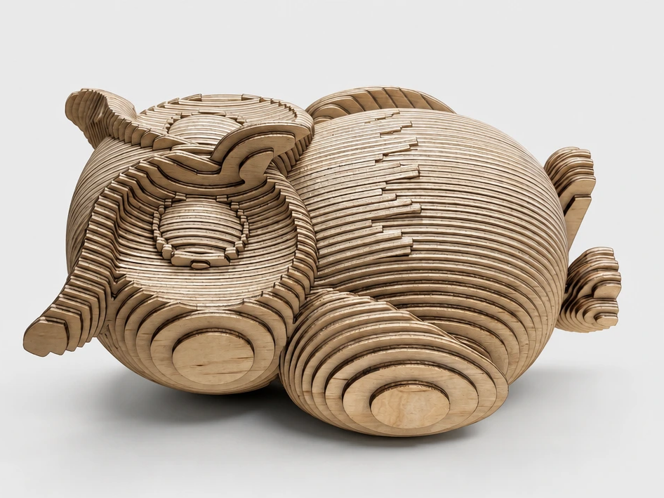 Layered Wooden Owl Figurine
