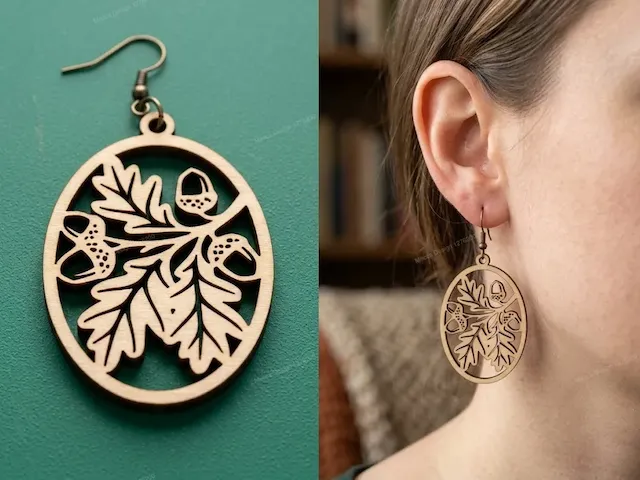 Oak Leaf and Acorn Oval Dangle Earrings