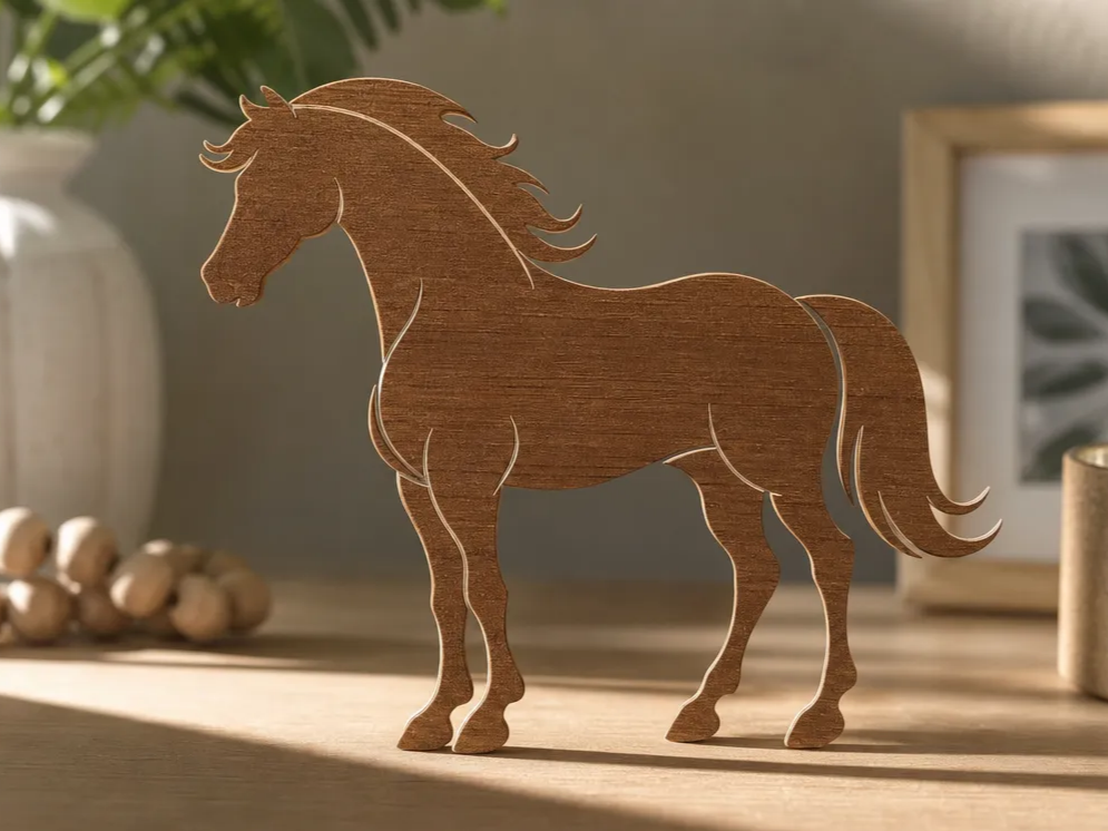 Standing Wooden Horse Silhouette Tabletop Figurine