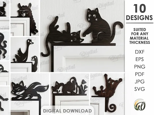 Funny door corners bundle. Animal trim corner laser cut. Door frame signs svg. Kids room decor. Door topper. Entryway decoration. Wall art