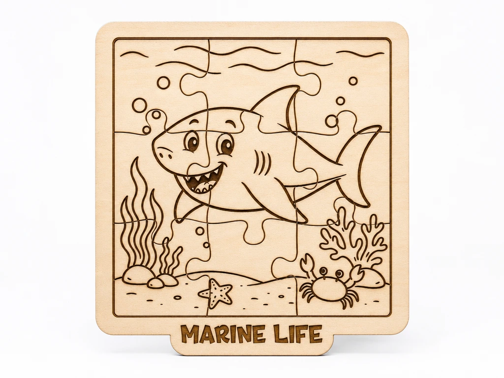 Shark Wooden Puzzle for Kids | Marine Life Montessori Toy, Ocean Animal Learning Activity and Fine Motor Skills Development