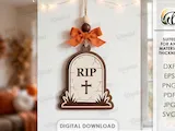[Laser cut and engrave] Halloween Hanging Decors Bundle. Spooky Ornament Laser Cut Files. Wooden Decoration. Door Hanger. Ghost SVG. Pumpkin. Witch Hat. Bat