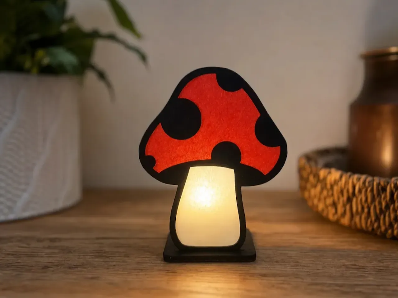 [Laser cut and engrave] Mushroom Shaped Table Lamp with Red Cap