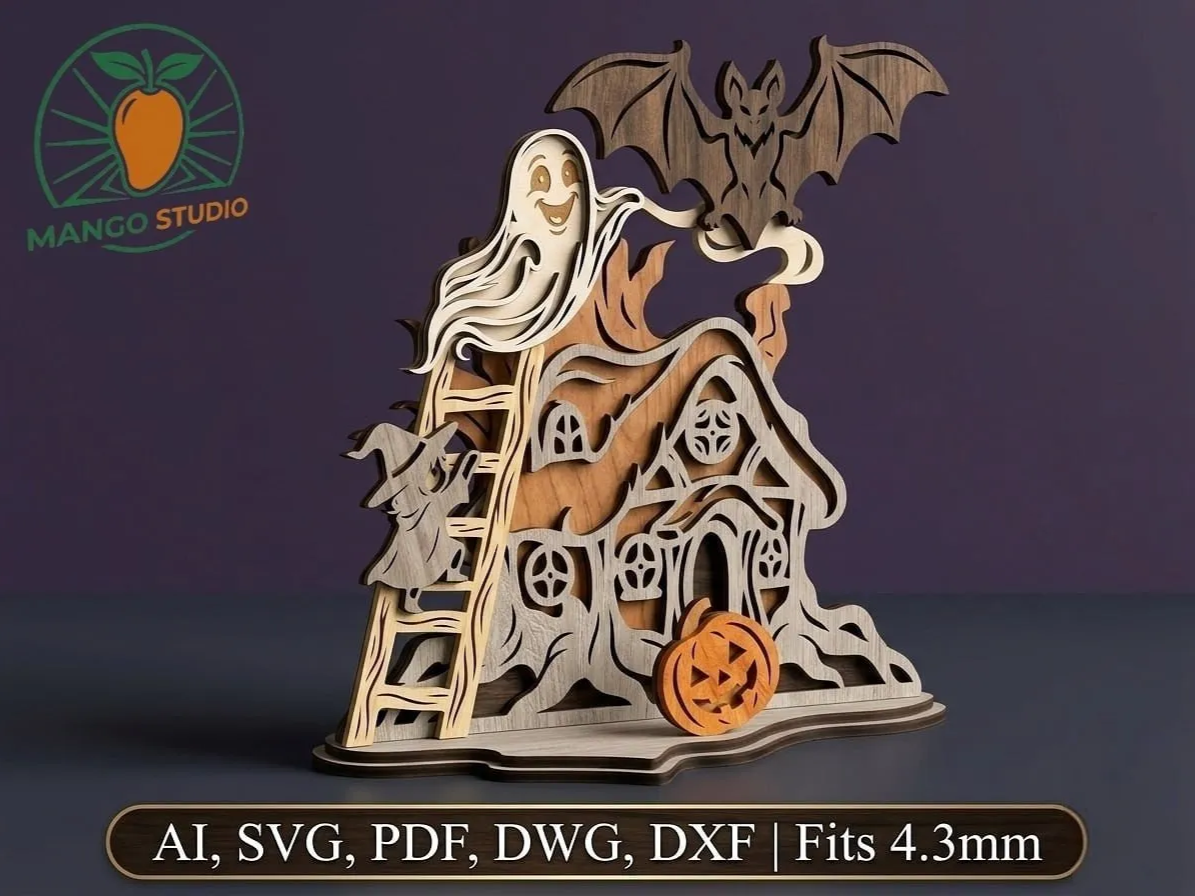 3D Halloween Haunted House Laser SVG File