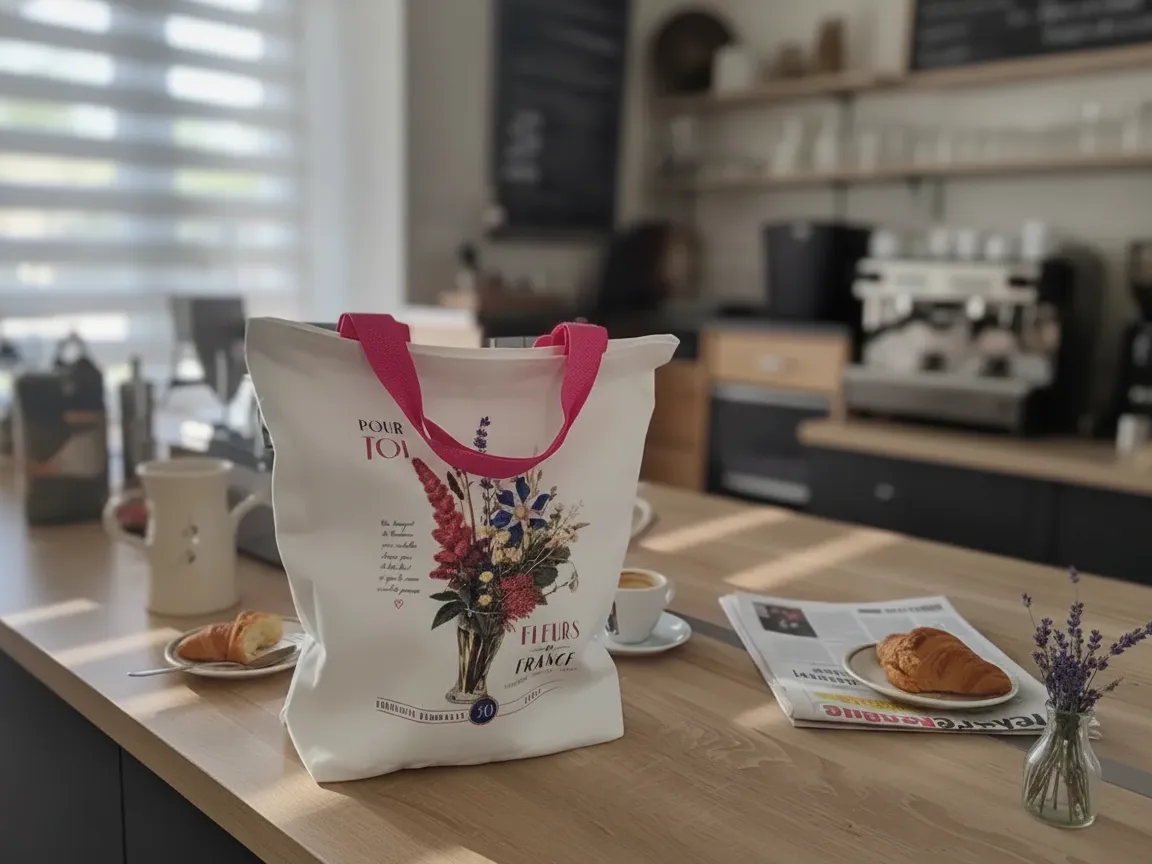 Tote bag en toile avec motif floral et inscription française