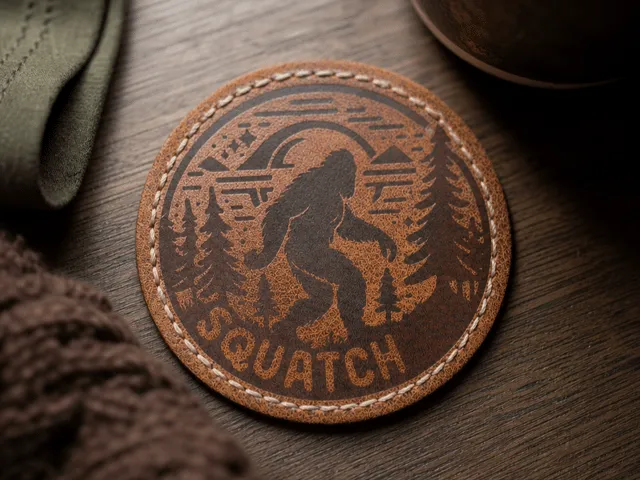 Leather patch with Sasquatch in the woods.