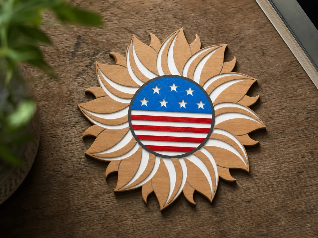 American Patriotic Sunflower - Laser Cutting Design
