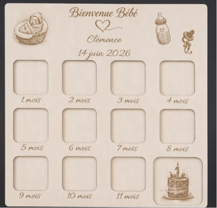 [Laser cut and engrave] Cadre photo souvenir pour le suivi mensuel de bébé