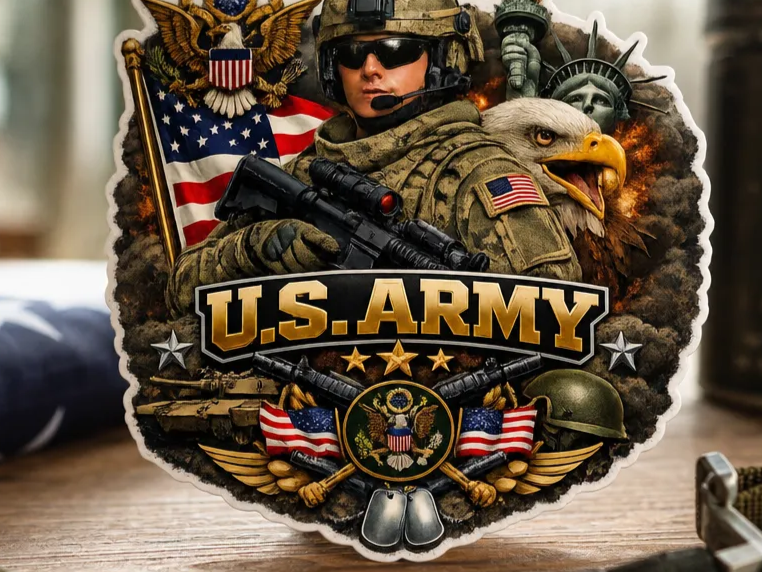 U.S. Army Patriotic Soldier and Eagle Emblem Sticker