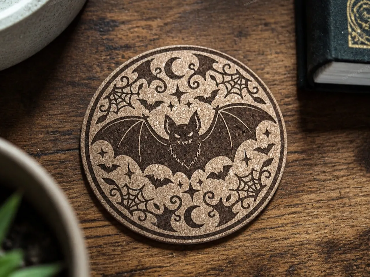 [Laser cut and engrave] Kork Untersetzer Halloween Fledermaus / Coaster Bat