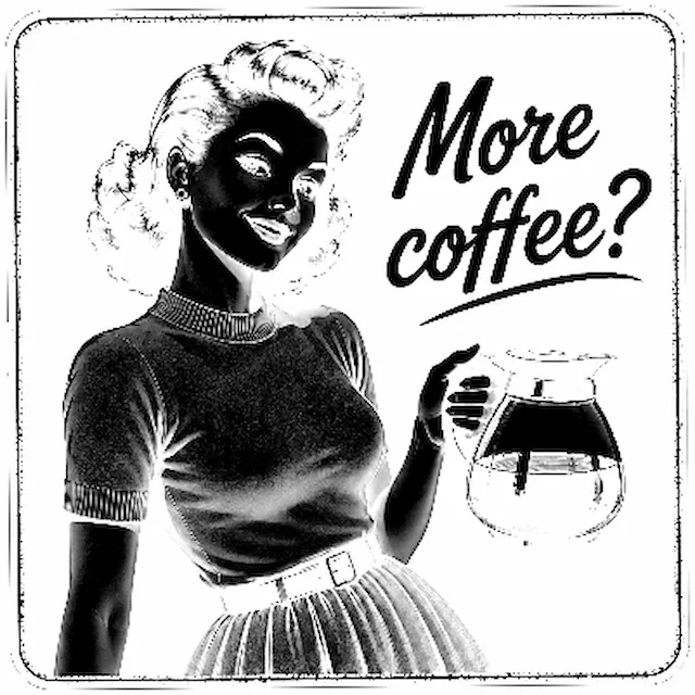 F2 Slate Coaster Square More Coffee vintage woman w coffee pot.xs