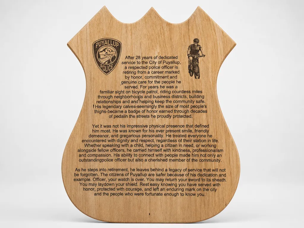 Police Officer Retirement Commemorative Shield Plaque retirement gift design