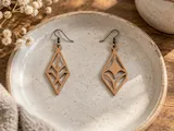 [Laser cut and engrave] Geometric Diamond Shaped Wooden Dangle Earrings