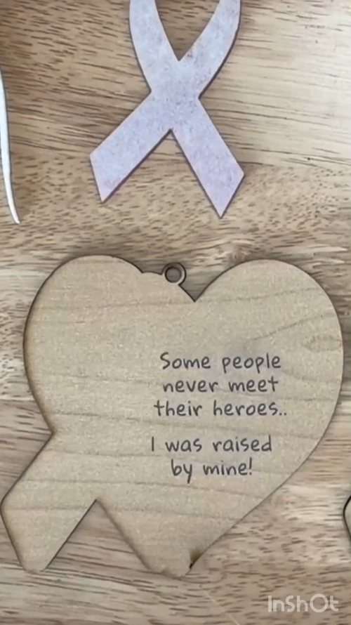 [Laser cut and engrave] Heart Shaped Ornament with Purple Awareness Ribbon and Hero Quote