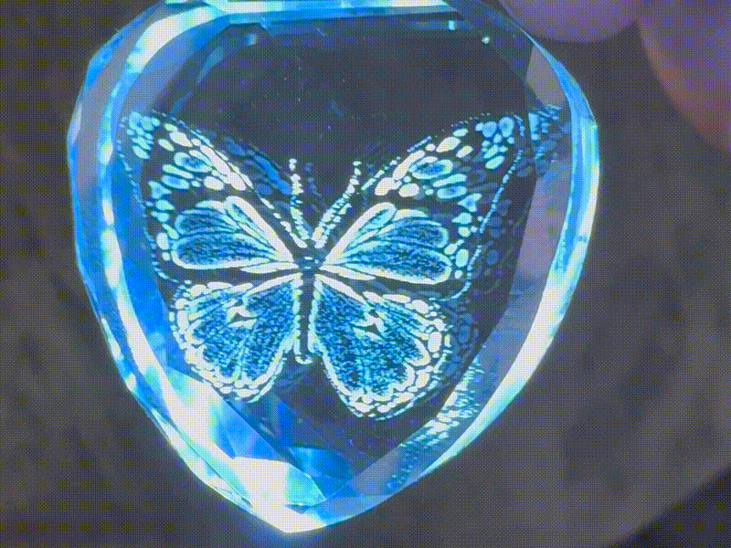 Heart-Shaped Crystal LED Keychain with Butterfly Motif