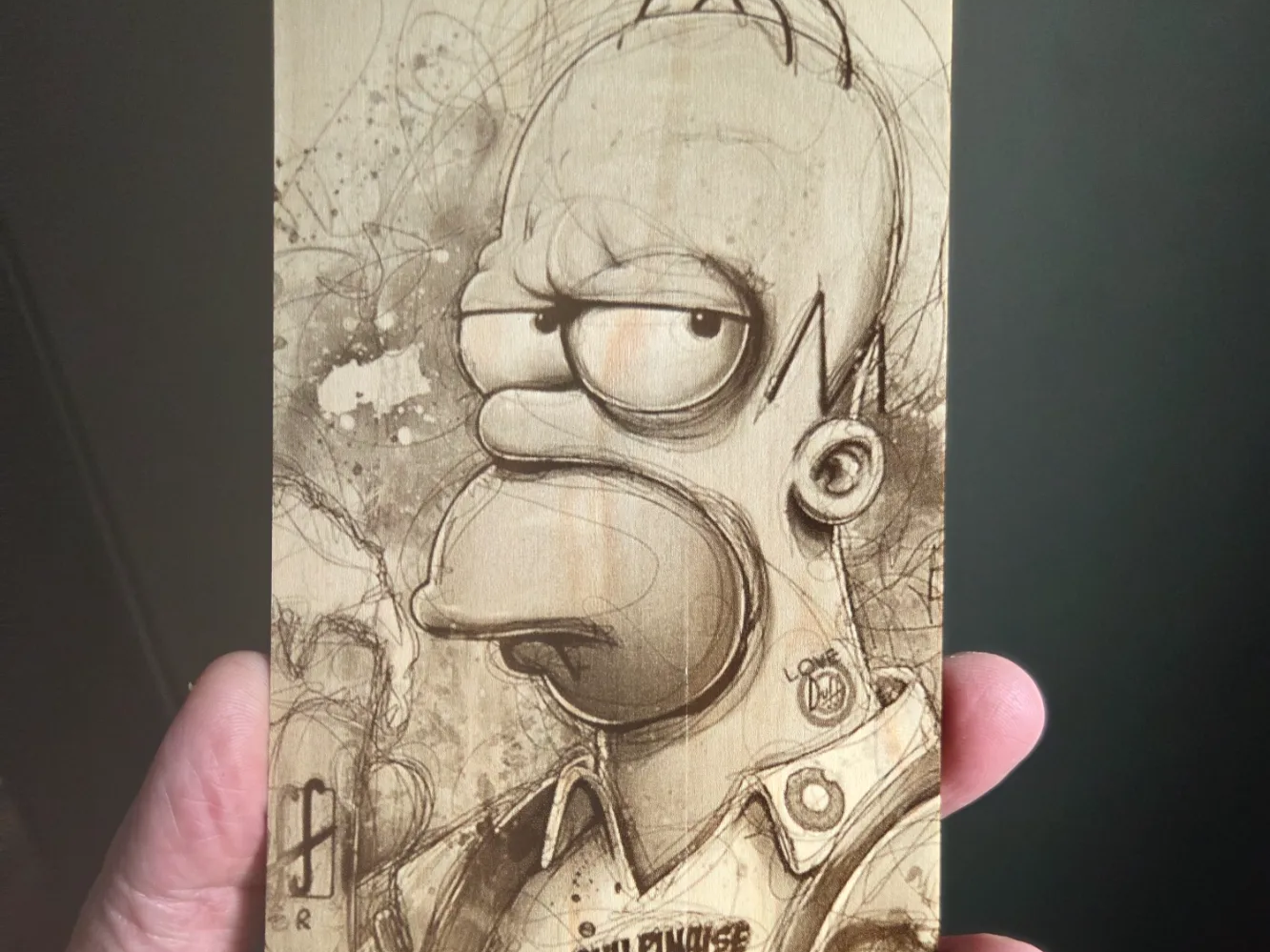 Homer Simpson sketch portrait on wood panel