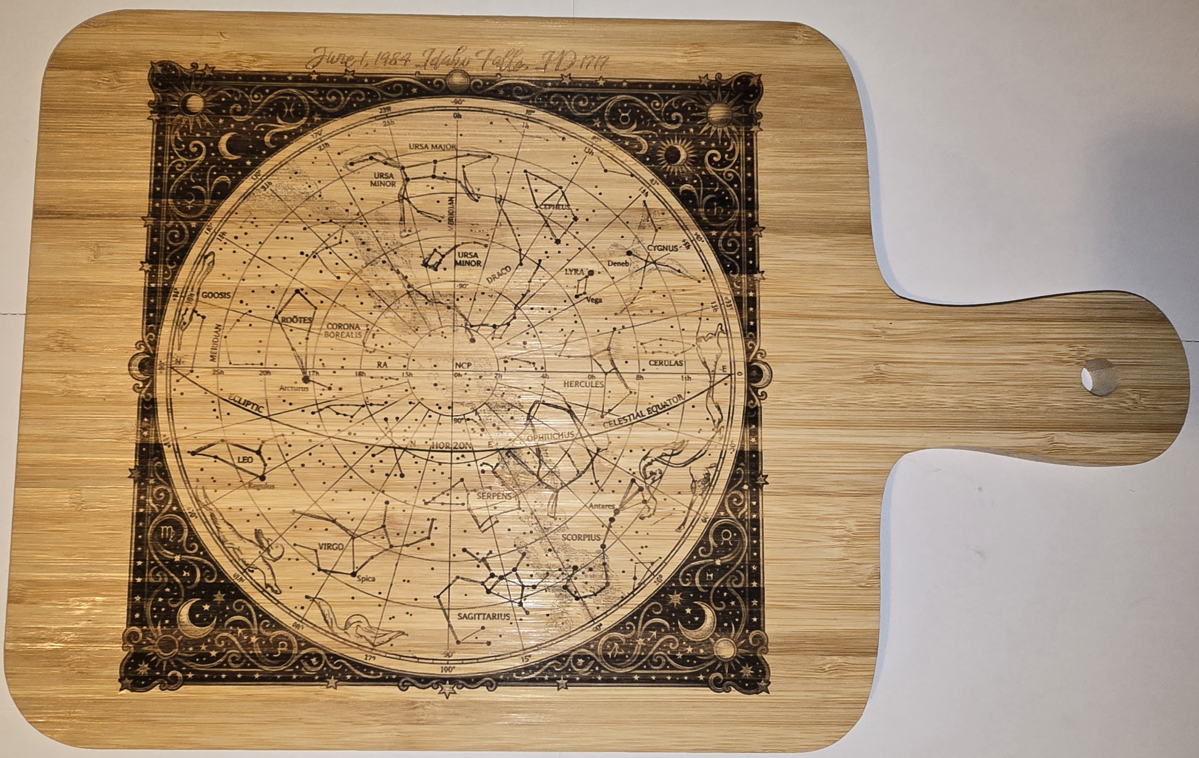 [Laser cut and engrave] Born Under These Stars — Idaho Falls Birth Board