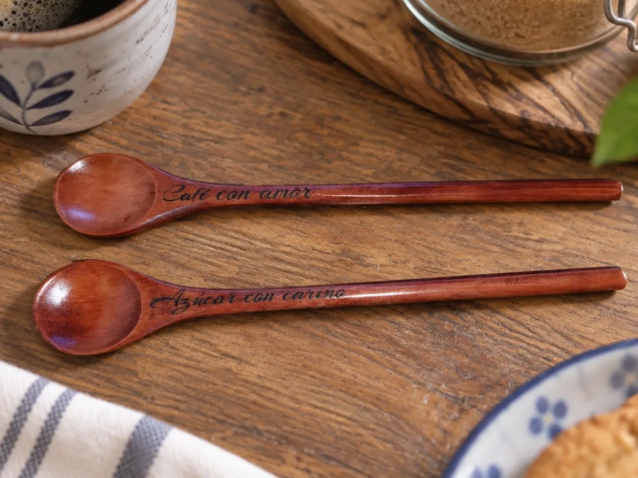 [Laser cut and engrave] Cucharas de madera con frases grabadas para café y azúcar
