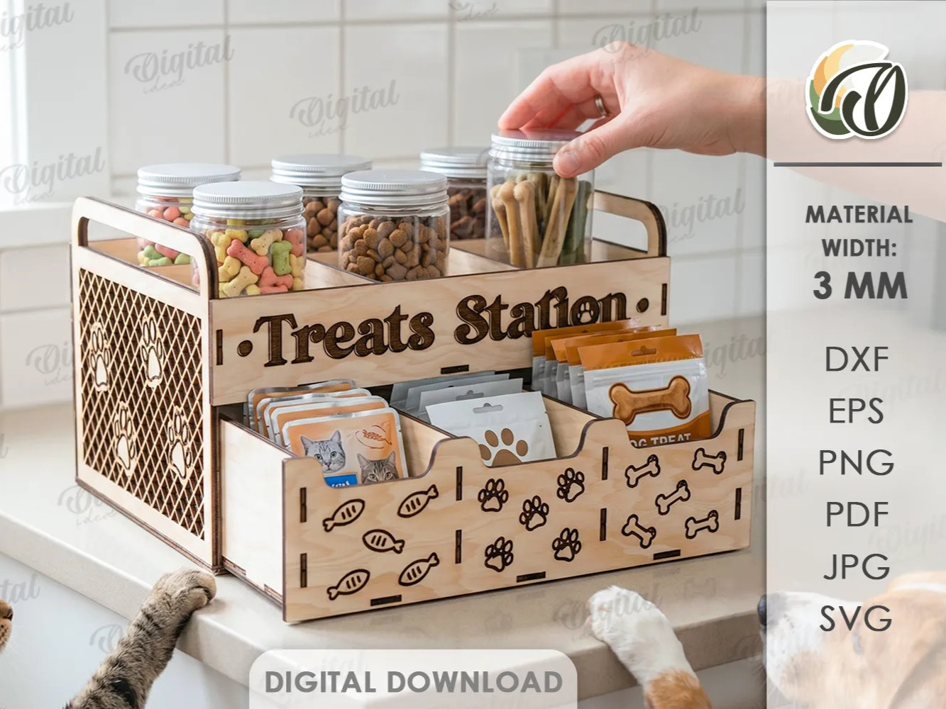 3D Pet treats storage box. Treat holder lasercut files. Pet quotes svg. Dog treats container. Cat treats organizer. Crate. Food box