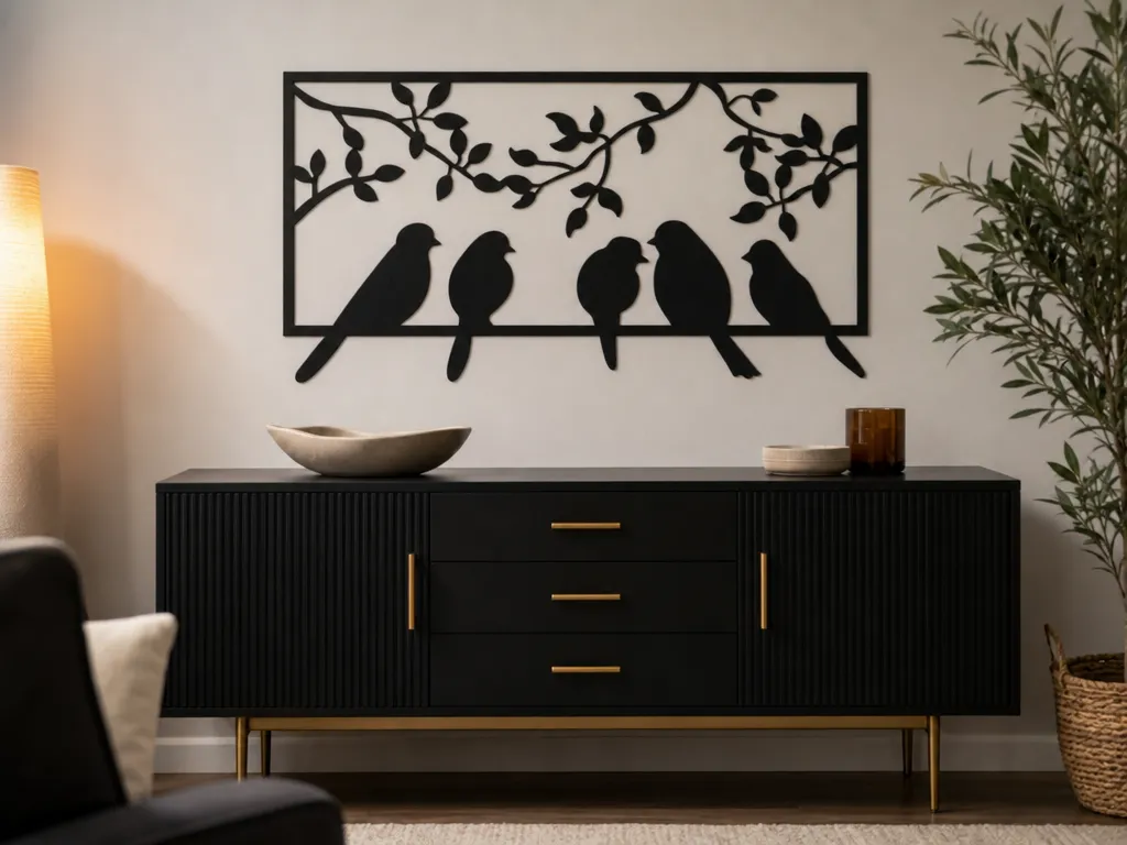 zBird Family Wall Art SVG, Birds on Branch SVG, Nature Wall Decor, Laser Cut File, Bird Silhouette Wall Art, Woodland Decor